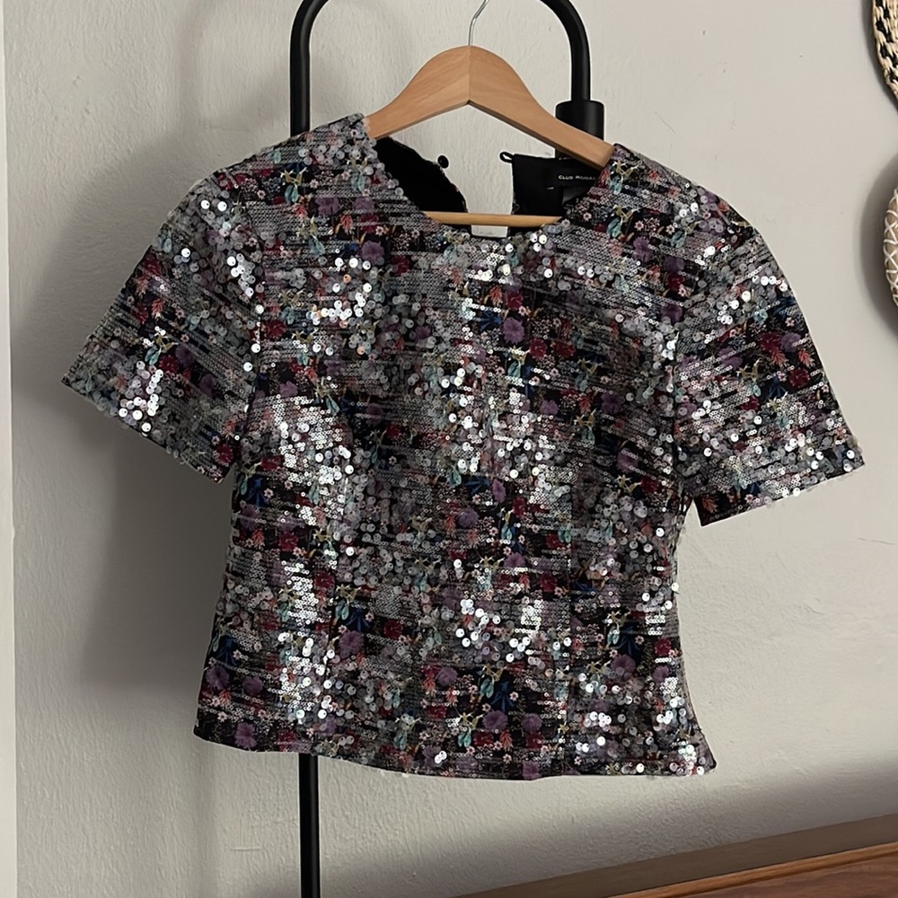 Club Monaco Floral Sequins Top - Size 2